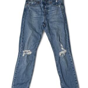 Levi's Premium Wedgie Straight Distressed Button Fly Jeans Light Wash Size 27